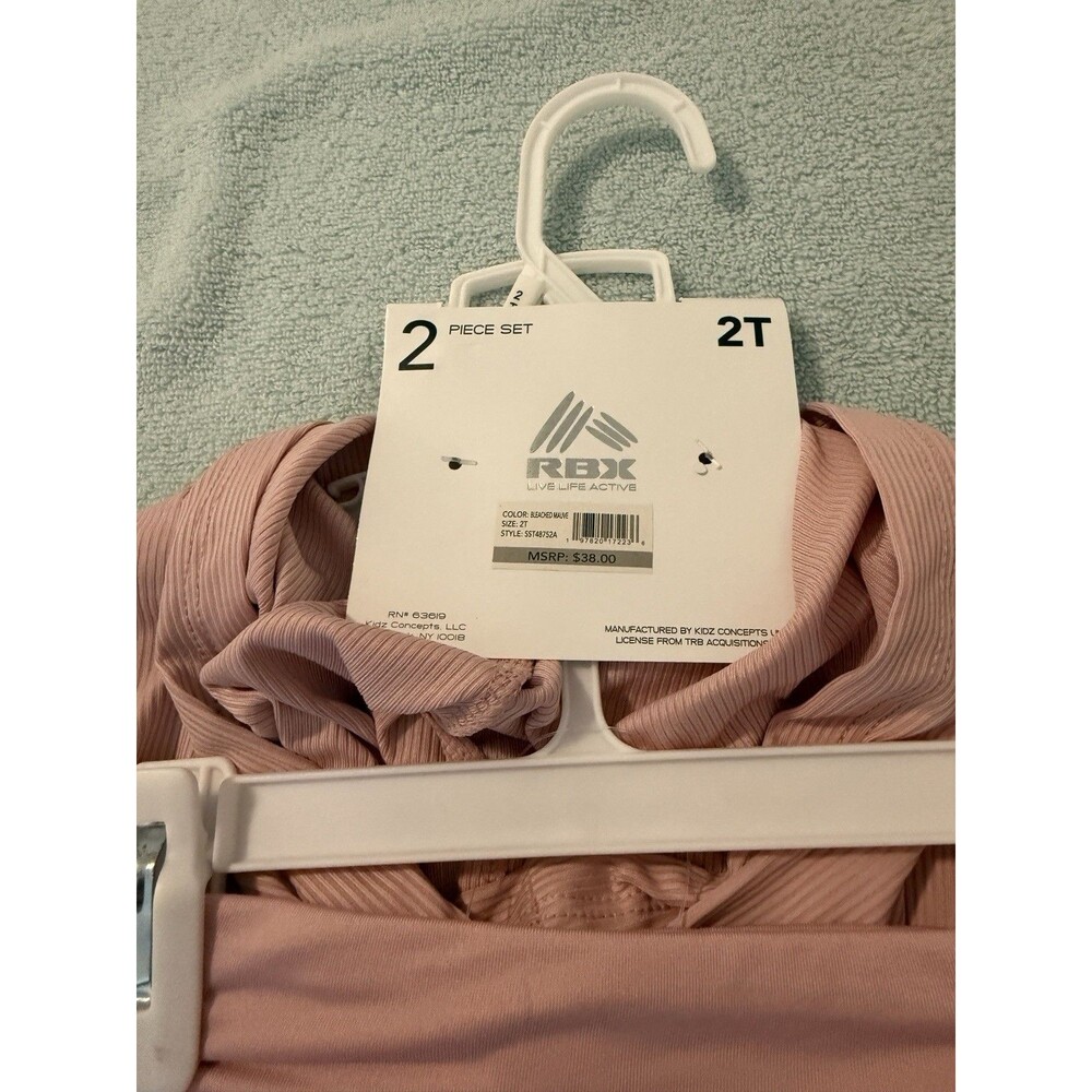 RBX Toddler Girls 2Pc Active Set 2T Bleached Mauve Ribbed Flare Pants NWT - Picture 6 of 7